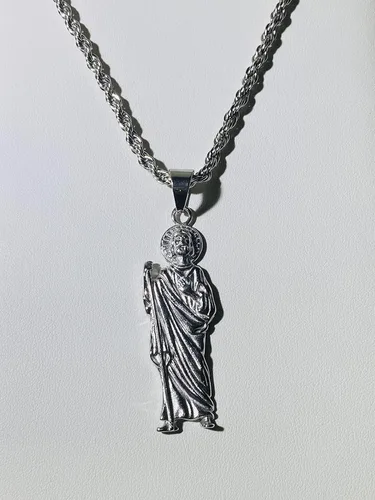 Vista 4 de San Judas - Colgante de plata para hombre y mujer, cadena de cuerda de acero inoxidable real de 0.118 in, joyería Mans, colgante de joyería
