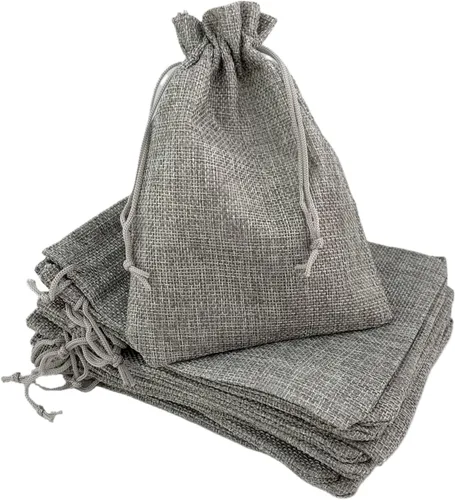 Vista 21 de Palmhomee Paquete de 20 bolsas de regalo de arpillera con cordón, bolsas de joyería de lino, bolsas de yute de boda para joyas y bolsas