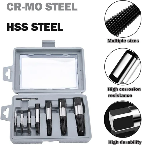 Vista 3 de Juego de extractor de pernos de tornillo dañado, 8 piezas, extractor de tornillo pelado, kit de extractores de pernos rotos de extracción fácil