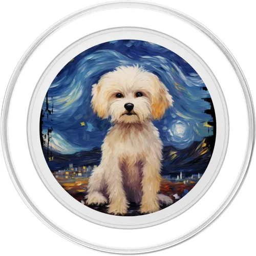 Vista 2 de Maltipoo Dog Starry Night Painting Dog Mom Dad PopSockets MagSafe PopGrip para iPhone