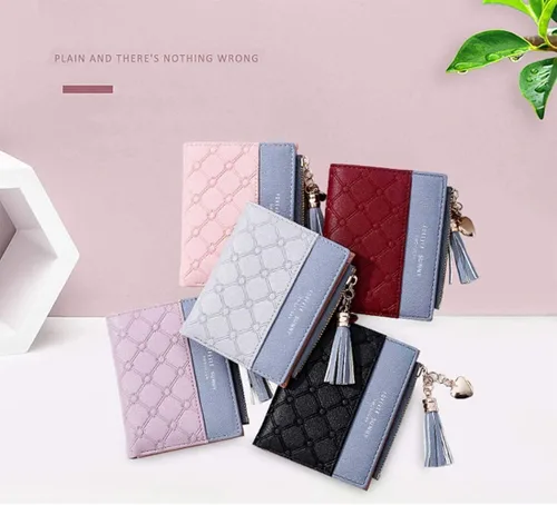 Vista 7 de Cartera pequeña para mujer con bolsillo para monedas, plegable, delgada, con cremallera