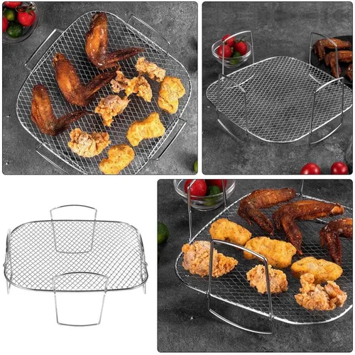 Vista 7 de Kichvoe Estante apilable para freidora de aire de 8.07 x 8.07 x 3.46 pulgadas, accesorios apilables para freidora de aire de acero inoxidable