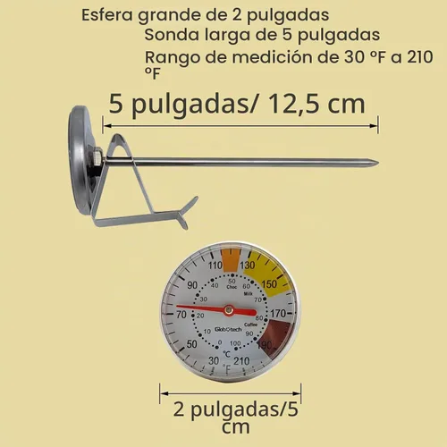 Vista 2 de Termómetro de espuma de leche para café y chocolate, termómetro de acero inoxidable de espuma de leche espumosa de capuchino para jarras de vapor