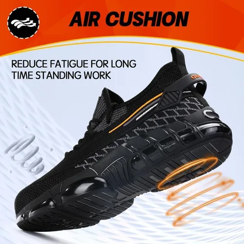 Vista 4 de BAIYIJIA Zapatos de punta de acero para hombre, zapatos de trabajo antideslizantes para construcción con amortiguación de aire, zapatos