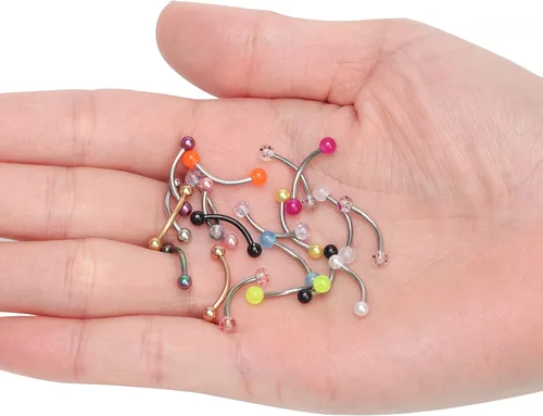 Vista 4 de CrazyPiercing 20 anillos para cejas de acero quirúrgico de 056oz con forma de piercing de 0394in de longitud
