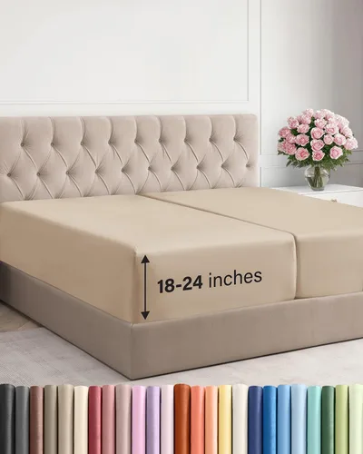 Vista 139 de Sábana bajera ajustable extra profunda Twin XL – Sábana bajera individual de lujo de hotel solamente – Se adapta fácilmente a colchones de 18 a 24