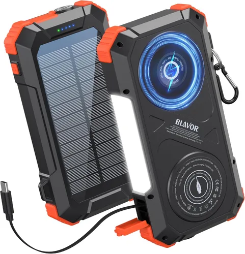 Vista 9 de BLAVOR Banco de energía solar Cable retráctil incorporado 20000mAh Negro
