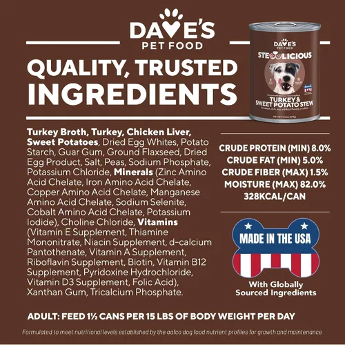 Vista 6 de Dave's Pet Food Stewlicoius - Alimento húmedo para perros sin cereales (Turkey & Sweet Potato en salsa), fabricado en Estados Unidos naturalmente