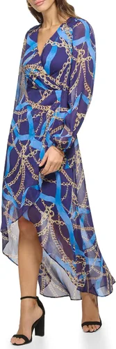 Vista 2 de GUESS Vestido largo de gasa con estampado de bufanda de manga larga para mujer