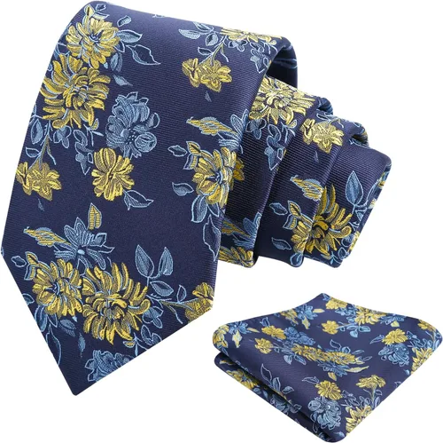 Vista 89 de Alizeal Mens 3.15inches Leaf Flower Pattern Tie with Floral Pocket Square Set