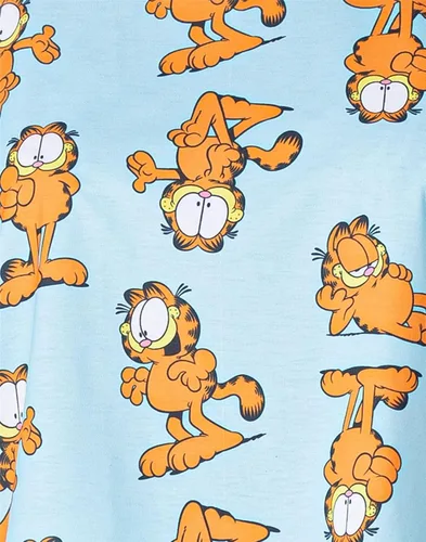 Vista 8 de Garfield Pijama para mujer Camiseta corta para mujer adulta con pantalones cortos y pantalones cortos, pijama azul con estampado de gato de dibujos