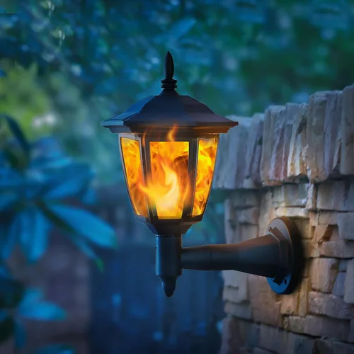 Vista 5 de Dynaming - Paquete de 2 linternas de llama solar de pared para exteriores, luces de pared montadas en la pared con energía solar, luces LED de llama