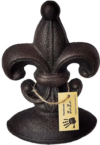 Vista 4 de Lulu Decor, Tope de puerta de flor de lis, hierro fundido, 2 libras, tope de puerta (negro antiguo)