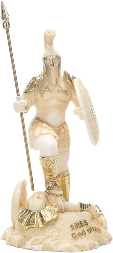 Vista 2 de Ares Mars God War Zeus Son Estatua Romana Alabastro Tono Dorado 5.5 Pulgadas