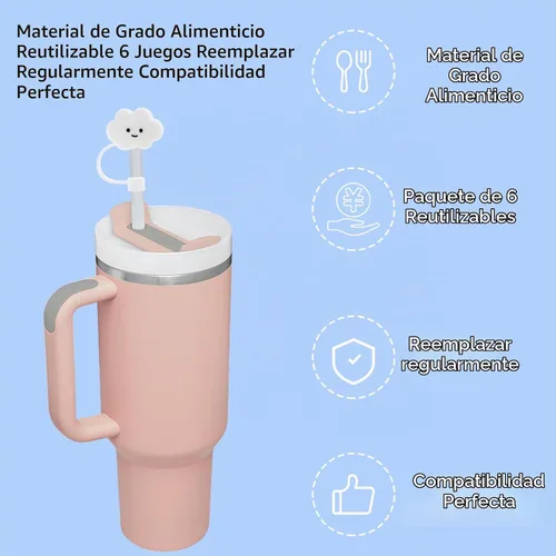 Vista 6 de 6 popotes transparentes de repuesto para vasos Stanley de 40 onzas y 30 onzas, 3 bonitas cubiertas de popote para vasos Stanley con 1 cepillo