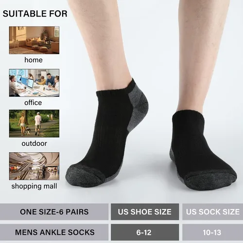 Vista 2 de COOPLUS Paquete de 12 calcetines tobilleros acolchados para hombre, calcetines casuales transpirables de corte bajo (talla de zapato 6-12)