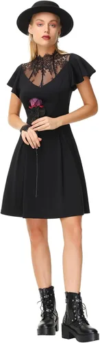 Vista 2 de Scarlet Darkness Vestido de fiesta vintage con escote de encaje negro para mujer