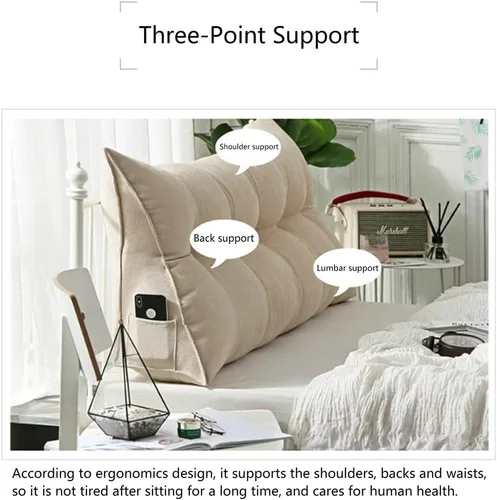Vista 2 de Triangular Reading Pillow for Full Twin Queen Size Bed,Perfect Back Support Cushion for Adults Reading,Watching TV,F-2005020cm