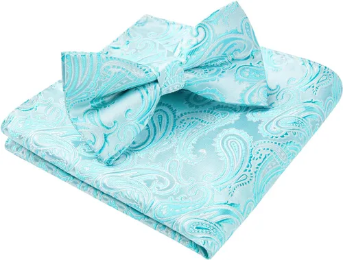 Vista 5 de HISDERN Pajaritas para hombre pre-atadas Paisley pajaritas de bolsillo cuadrado conjunto de pajarita para hombre fiesta de boda