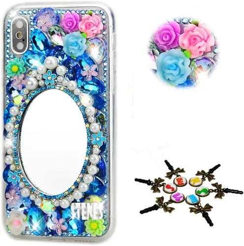 Vista 22 de Sparkle Case compatible con Samsung Galaxy Z Flip 2 5G - Elegante - Funda 3D hecha a mano con corona de flores y luna con diamantes de imitación