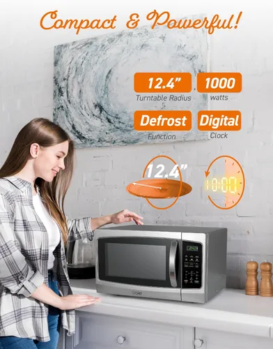 Vista 5 de Microondas Commercial Chef 1,3 pies cúbicos con 10 niveles de potencia, microondas con cerradura de puerta de tira, microondas de encimera de 1000W