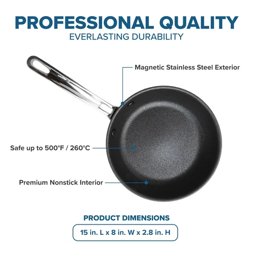 Vista 4 de VIKING Culinary Professional - Sartén antiadherente de acero inoxidable de 5 capas, 8 pulgadas, mango ergonómico que se mantiene fresco, apto