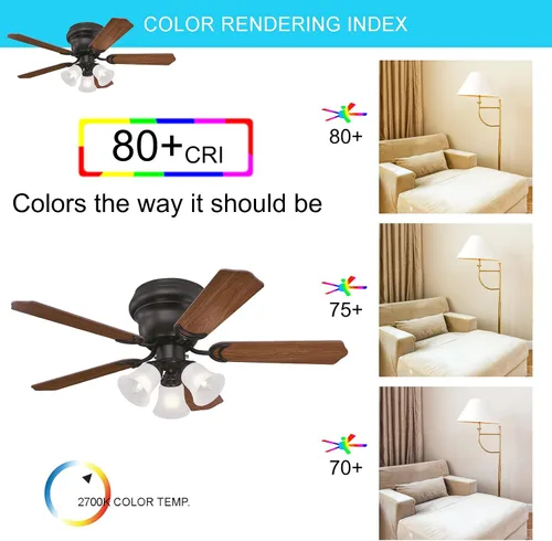 Vista 5 de Ciata Lighting Contempra Trio Ventilador de techo interior con acabado de bronce aceitado de 42 pulgadas con lámpara LED regulable en vidrio