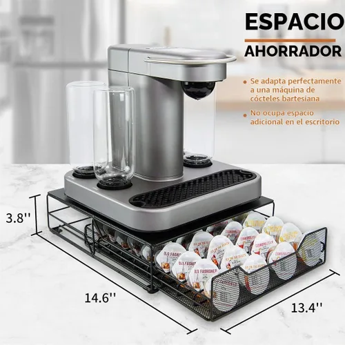 Vista 3 de Soporte metálico para cápsulas Bartesian, capacidad de 36 vainas, cajón de almacenamiento de diseño moderno, color negro