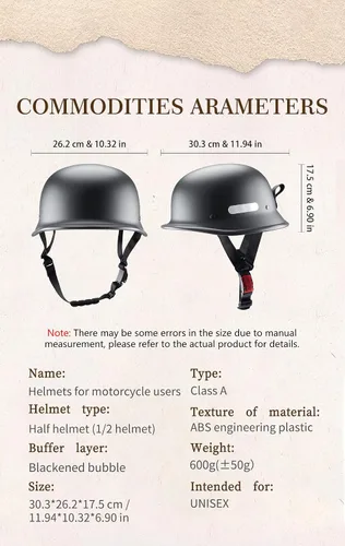 Vista 11 de Casco de motocicleta estilo alemán, medio casco con carcasa de media concha para motocicletas Chopper Cruiser