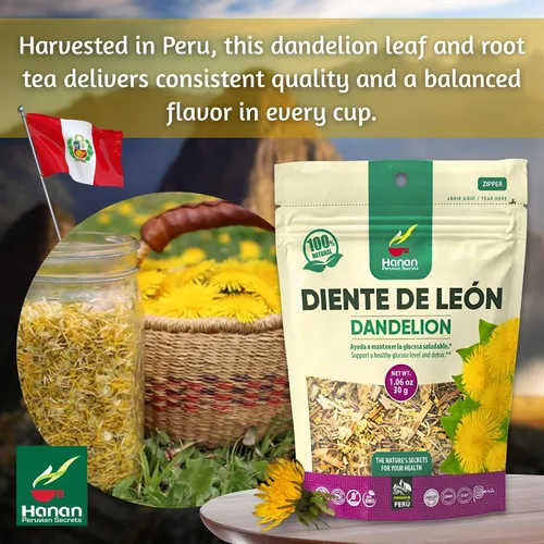 Vista 4 de Hanan Té de raíz de diente de león de hoja suelta – Té de hierbas Diente de León 100% natural de Perú, infusión sin cafeína para apoyo digestivo