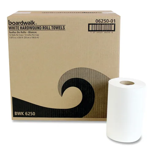 Vista 2 de Boardwalk 6250 - rollos de papel absorbente Hardwound, 1 capa sin perforar, color blanco, 106,68 m (caja de 12 rollos)