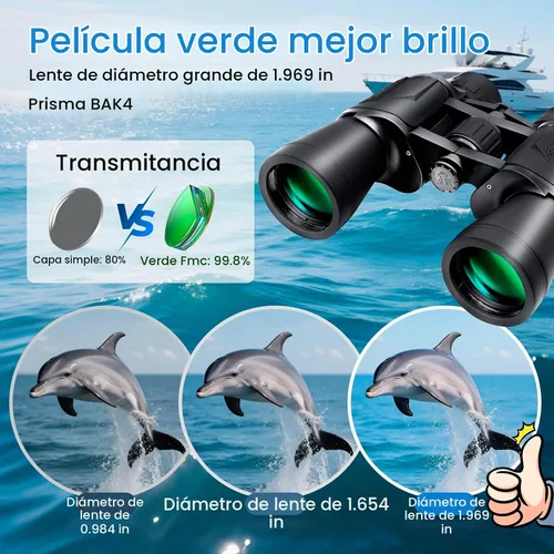 Vista 3 de [Usado] Prismáticos de 20 x 50 de alta potencia para observación de aves con ocular grande de 28 mm, prismáticos impermeables para caza, senderismo