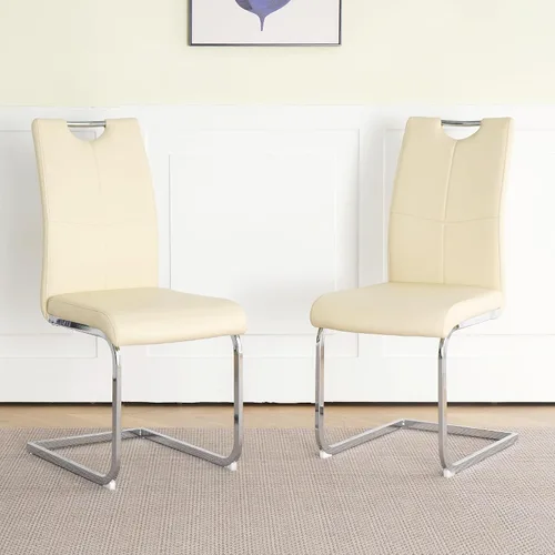 Vista 11 de Juego de sillas de comedor modernas (2 unidades) de piel sintética PU con respaldo alto tapizadas con patas doradas de metal para cocina y comedor