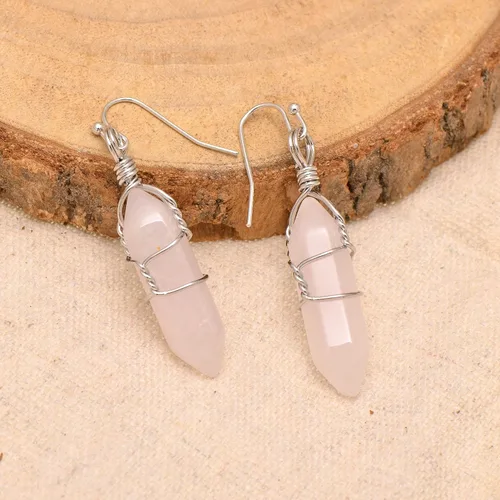 Vista 3 de Pendientes de cristal de punta envuelta en alambre de piedra pulida para mujer Reiki Energy Healing