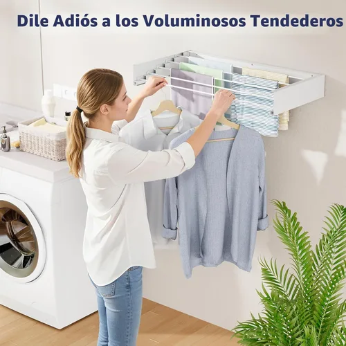 Vista 2 de ZMBESUP Estante de secado montado en la pared, 23.6 pulgadas plegable para organización de la lavandería, estante retráctil de lavandería que ahorra