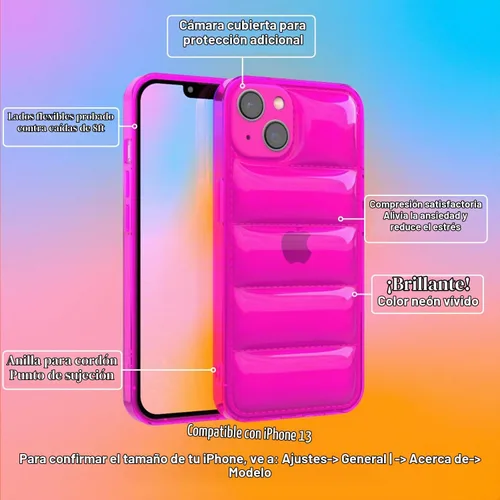 Vista 4 de FELONY CASE - Funda iPhone 13 Rosa Neón Acolchada, Funda Brillante Transparente con Parachoques a Prueba de Golpes - Funda Protectora Flexible