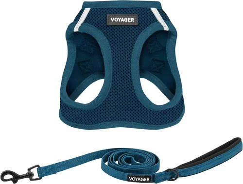 Vista 13 de Arnés de malla Voyager Step-in Air para todo clima y correa reflectante para perro de 5 pies, combo con mango de neopreno, para cachorros de razas