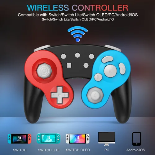 Vista 2 de FASIGO Controlador de interruptor inalámbrico para Nintendo SwitchLiteOLED, controlador Switch Pro con doble vibracióncontrol de movimientofunción