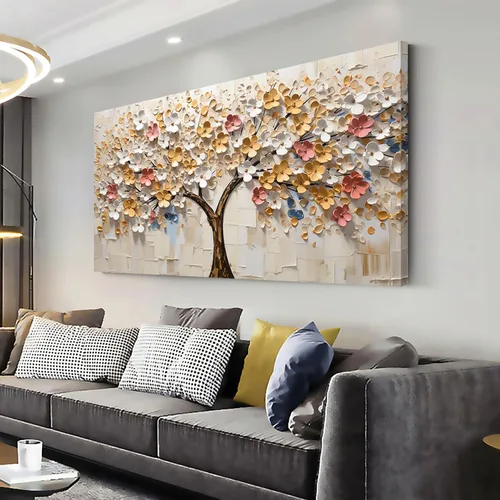 Vista 32 de LASMOND Arte de pared abstracto moderno de árbol para sala de estar, pintura en lienzo en blanco y negro, arte de pared grande de paisaje natural