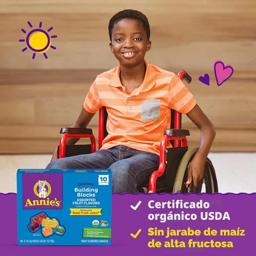Vista 6 de Bocadillos Orgánicos Building Blocks de Annie's con Sabor a Fruta, Sabores de Frutas Variados, Sin Gluten, 10 Bolsas, 7 oz Formas de bloques