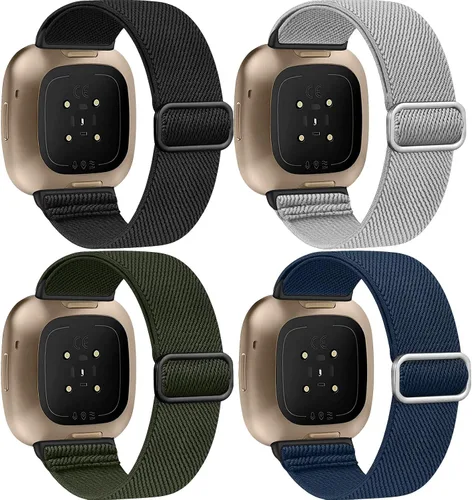 Vista 9 de Paquete de 4 correas elásticas de nailon, compatibles con Fitbit Versa 4/Fitbit Versa 3/Fitbit Sense 2/Fitbit Sense, correa ajustable suave