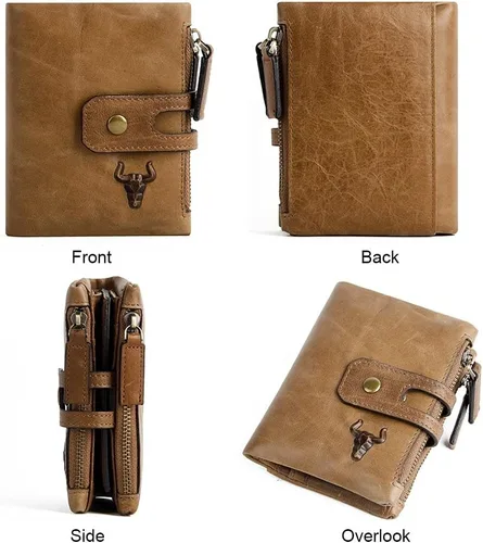 Vista 2 de MING CLAN Cartera para hombre con cremallera, Tabaco, Vintage