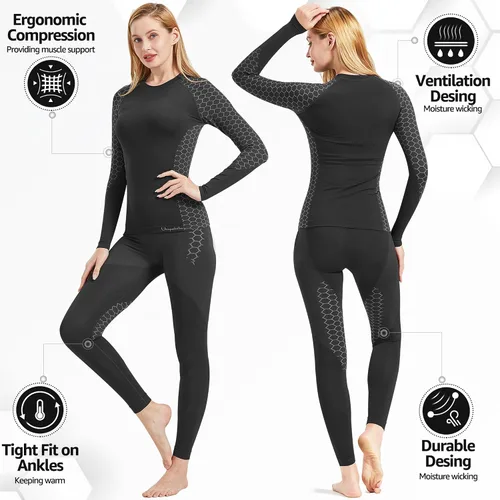 Vista 2 de UNIQUEBELLA Ropa interior térmica para mujer, capas base térmicas para mujer, ropa de esquí de compresión atlética larga