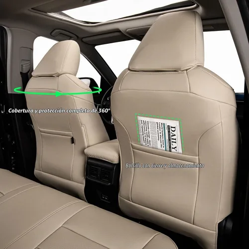 Vista 3 de coverdream Fundas de asiento personalizadas para Toyota RAV4 2019-2025, no Piel sintética (beige)