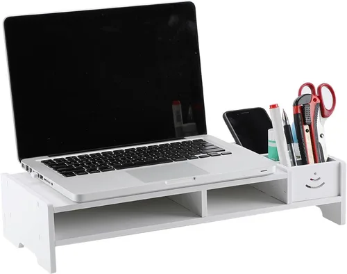 Vista 4 de Pissente Computer Display Riser, PVC Artificial Board, Ergonomic Stand with Storage, Easy Assembly for Home Office Use