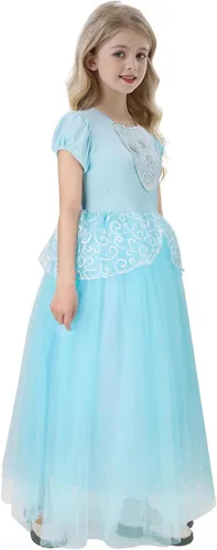Vista 3 de Disfraz de princesa para niñas, color azul, manga abombada, cumpleaños, Halloween, cosplay, falda de baile