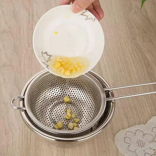 Vista 7 de Colador de acero inoxidable Colador de malla fina con mango largo, colador microperforado, colador de metal, colador de alimentos de cocina