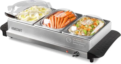 Vista 13 de HomeCraft HCTSC15SS Olla de cocción lenta de acero inoxidable de 3 estaciones de 1.5 cuartos ovalada para buffet, con tapa y reposa cucharas