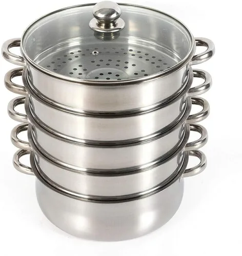 Vista 5 de Olla de vapor de 5 niveles de fondo grueso, 10.2 in/10.2 pulgadas, acero inoxidable de grado alimenticio, vaporizador de cocina para cocinar
