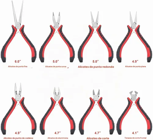 Vista 2 de Juego de alicates de joyería, kit de herramientas para hacer joyeros, mini alicates de alambre profesional de 8 piezas con soporte de madera